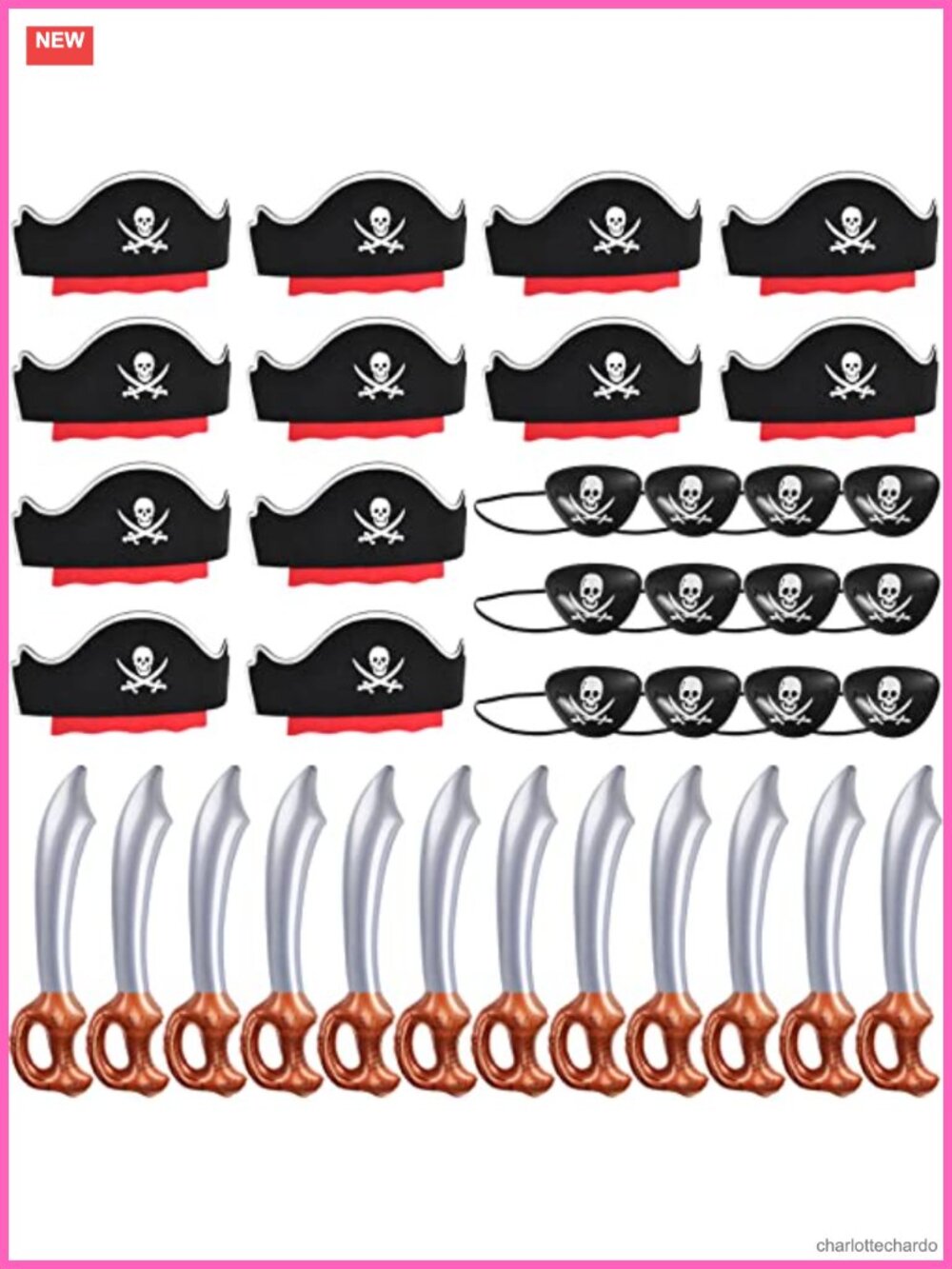 36Pc Kids Pirate Costume Set 12 Hats Eye Patches Inflatable Swords Party Favor